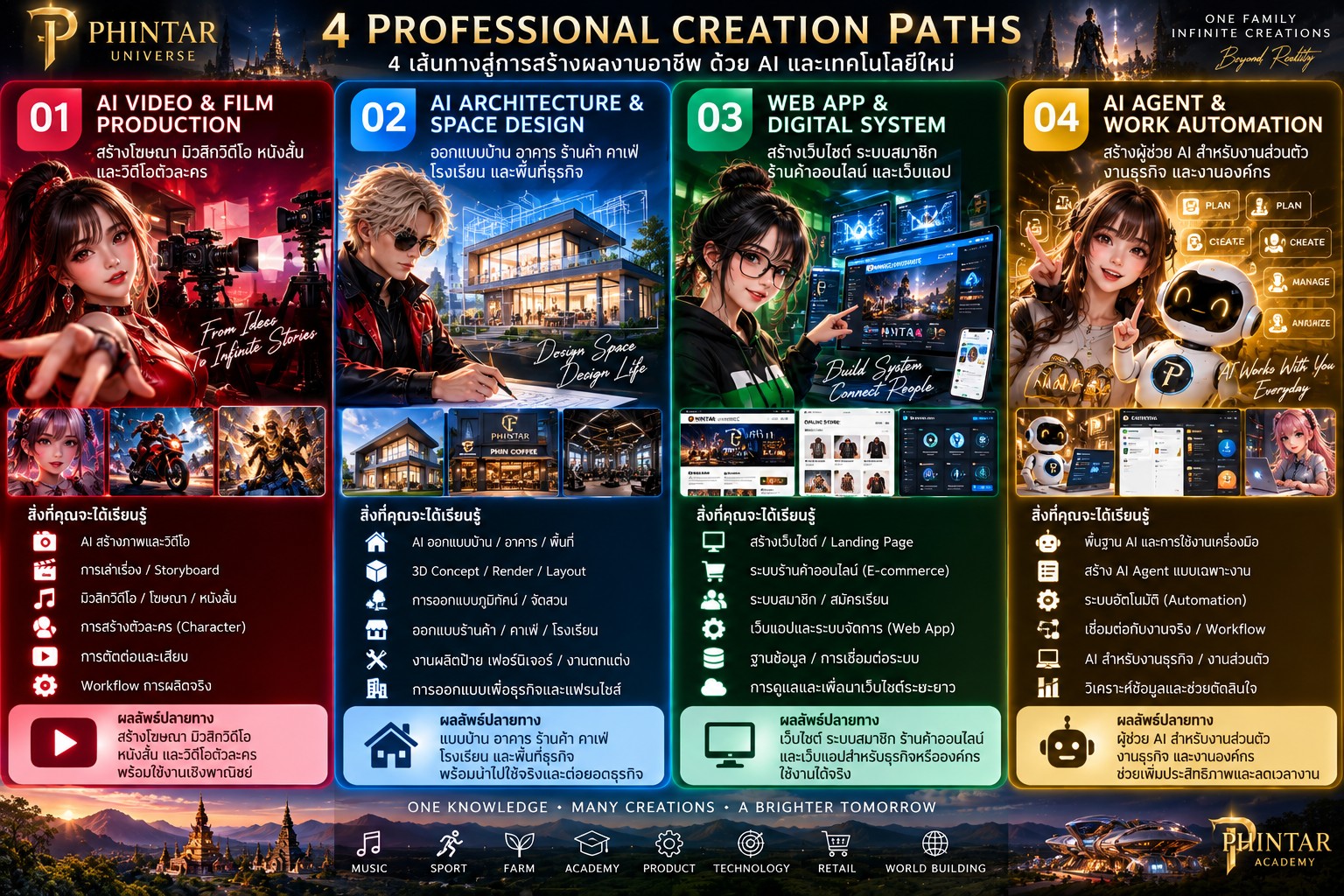 4 Professional Creation Paths หลักสูตร AI และเทคโนโลยีใหม่ของ PHINTAR Academy