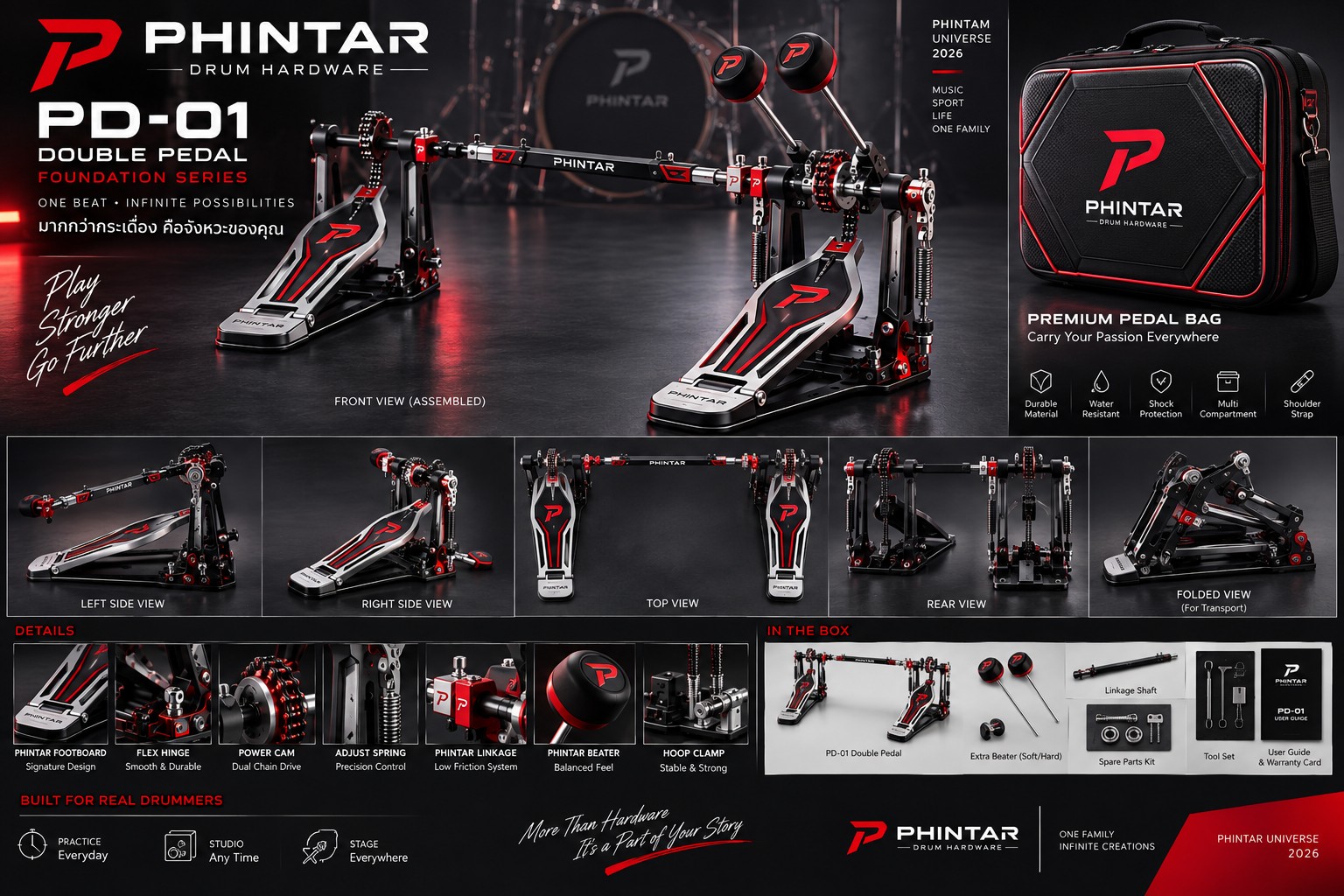 ภาพรวมแนวคิด PHINTAR PD-01 พร้อมมุมมอง รายละเอียด อุปกรณ์ในชุด และกระเป๋า