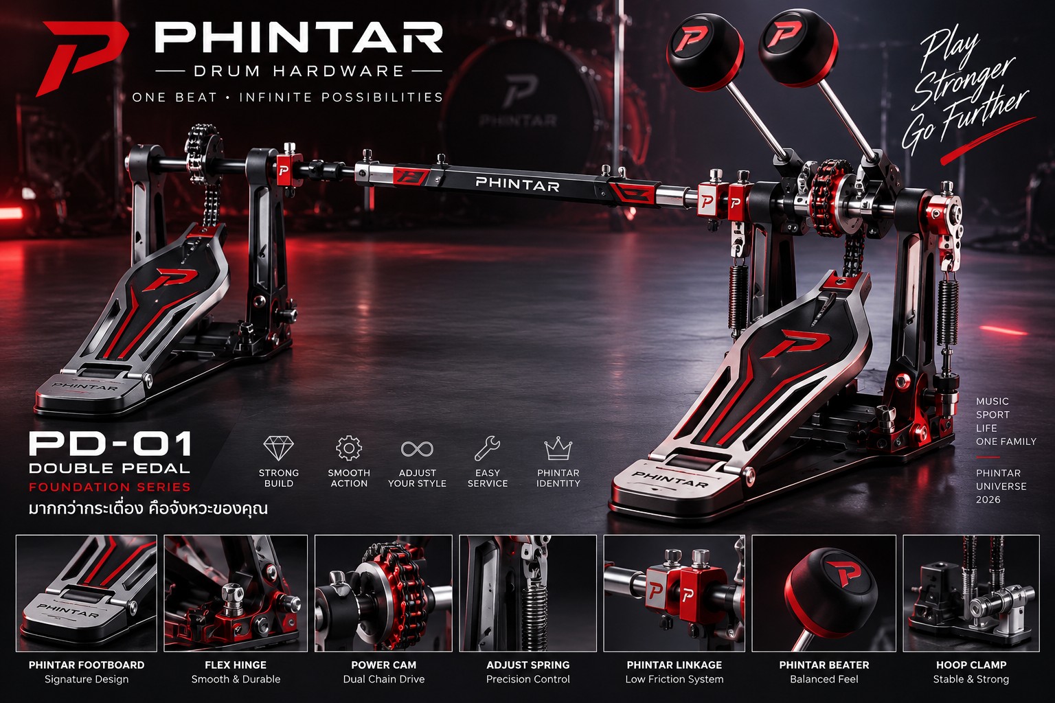ภาพแนวคิดผลิตภัณฑ์ PHINTAR PD-01 Double Pedal Foundation Series